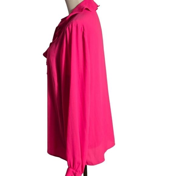 RILEY & RAE Hot Pink Ruffle and Tie Neck Blouse Top - Picture 5 of 7
